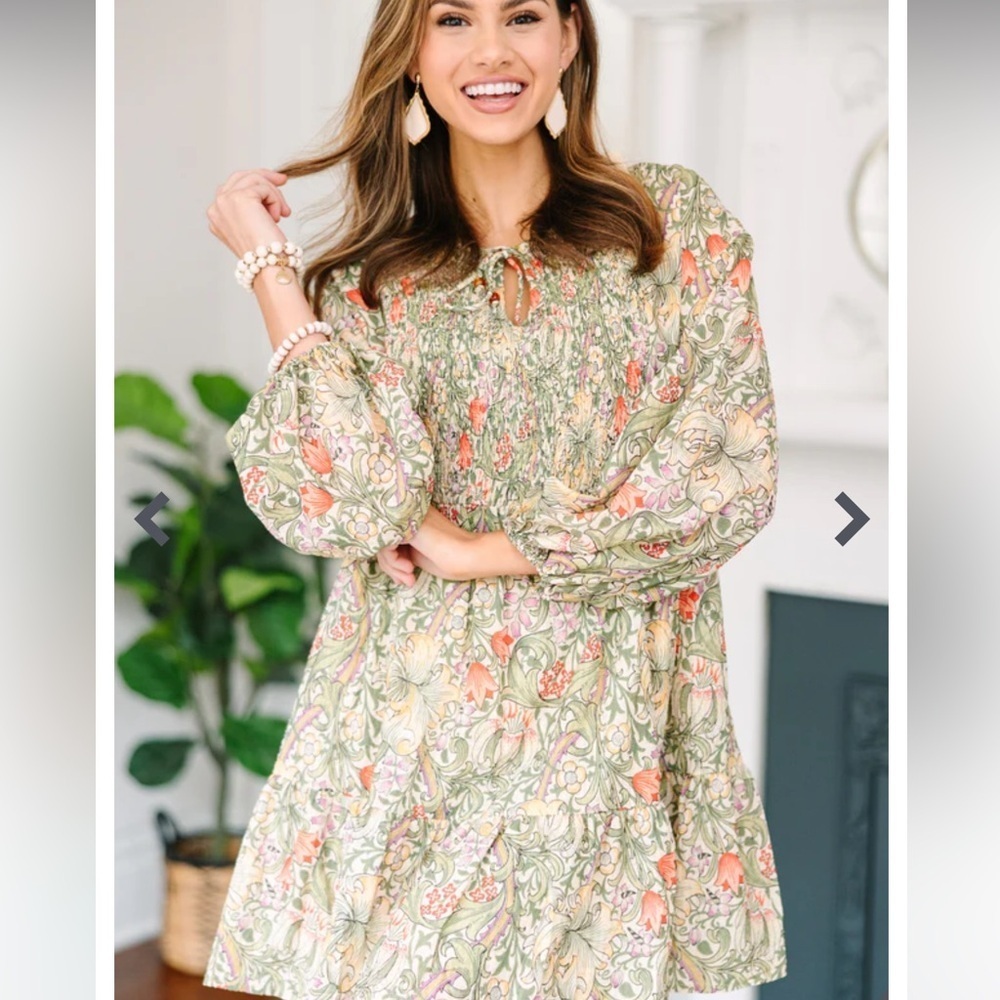 Entro “All For Love” Olive Green Multicolored Floral Print Babydoll Dress